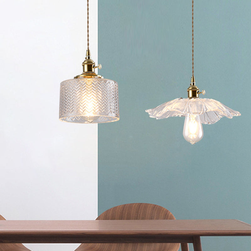 1-Licht-Anhängerlampe Japanischer Stil Ripple Glassschatten Hängende Lampe für Cafe