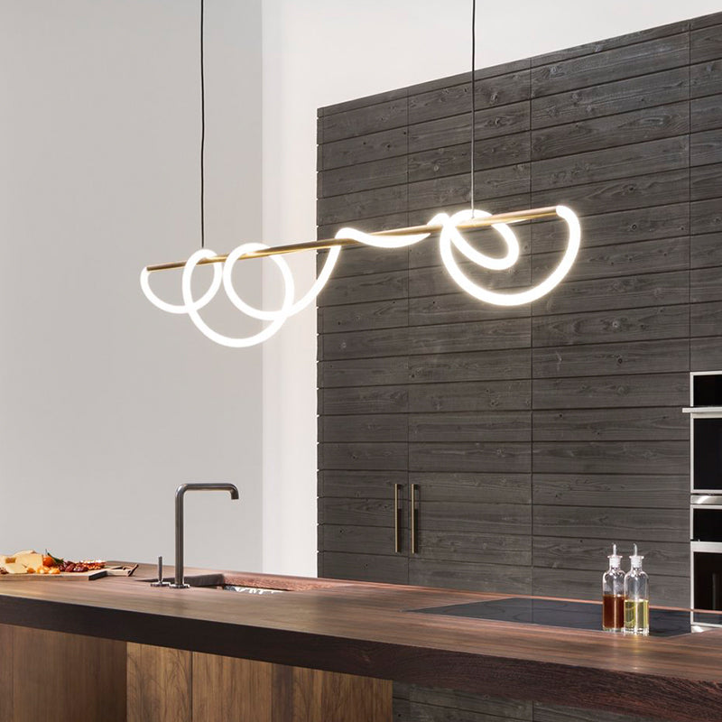 Long Strip LED Island Light Gold Modern Style Simplicity Hanging Light for Living Room