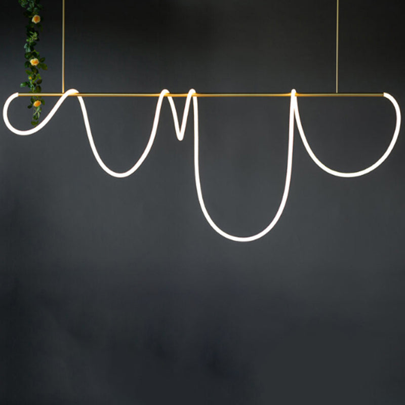 Long Strip LED Island Light Gold Modern Style Simplicity Hanging Light for Living Room