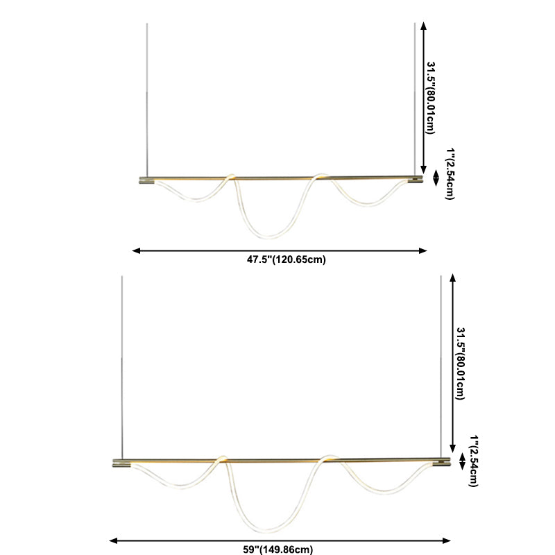 Long Strip LED Island Light Gold Modern Style Simplicity Hanging Light for Living Room