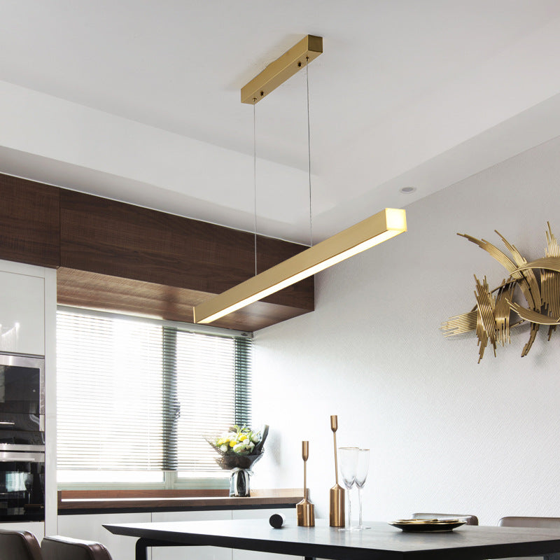 Contemporary Simplicity Island Light Acrylic Shade Long Strip Hanging Lamp in Gold