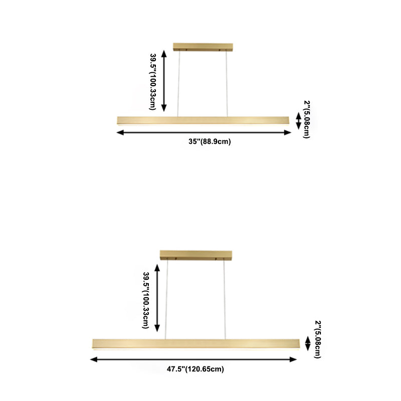 Contemporary Simplicity Island Light Acrylic Shade Long Strip Hanging Lamp in Gold