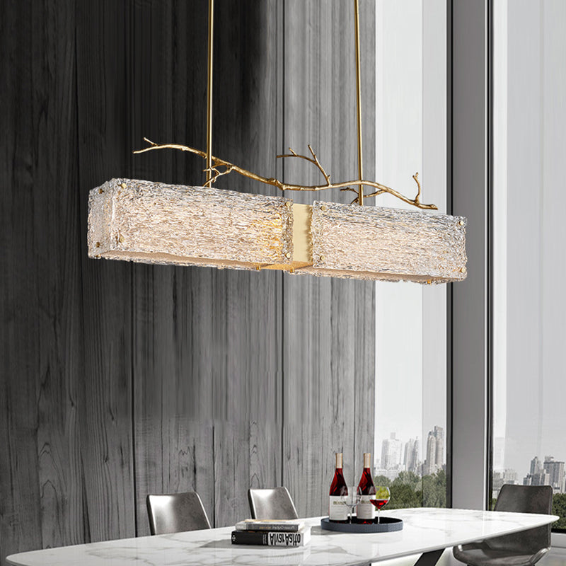 Rectangle Glass Island Light Fixtures Modern Style Hanging Lamp for Living Room