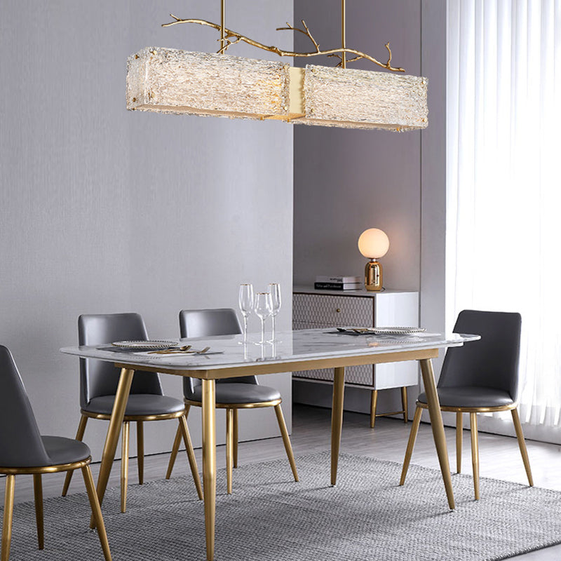 Rectangle Glass Island Light Fixtures Modern Style Hanging Lamp for Living Room
