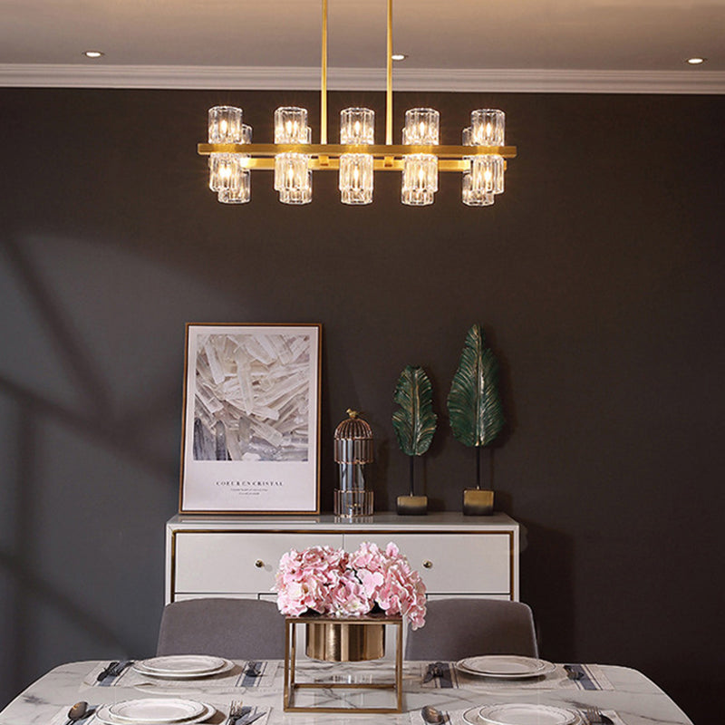 Cylinder Shade Island Light Modern Style Simple Glass Hanging Light in Gold for Restaurant