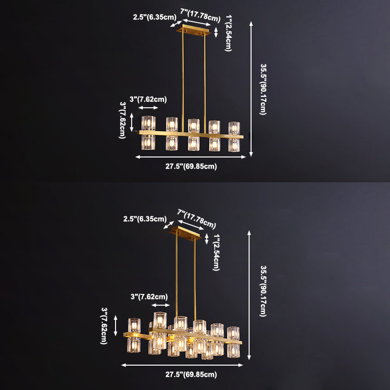 Cylinder Shade Island Light Modern Style Simple Glass Hanging Light in Gold for Restaurant