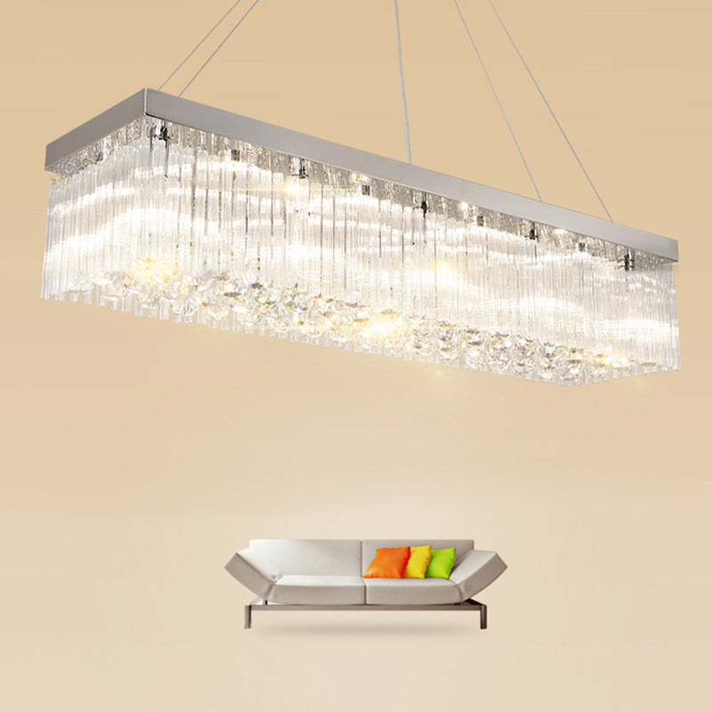 Rectangle Crystal Island Light Modern Style Hanging Lights for Living Room Dining Room