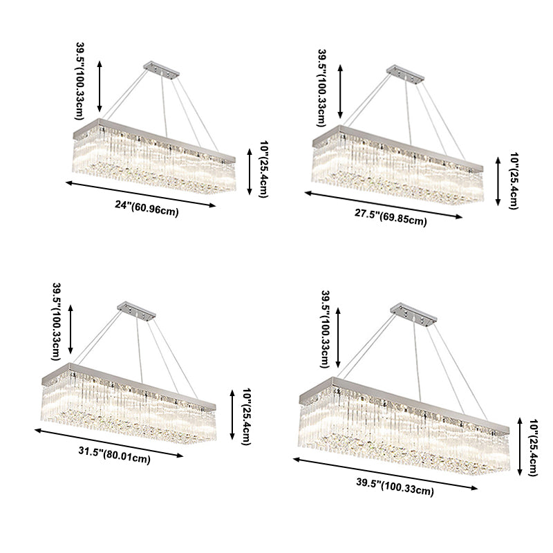 Rectangle Crystal Island Light Modern Style Hanging Lights for Living Room Dining Room