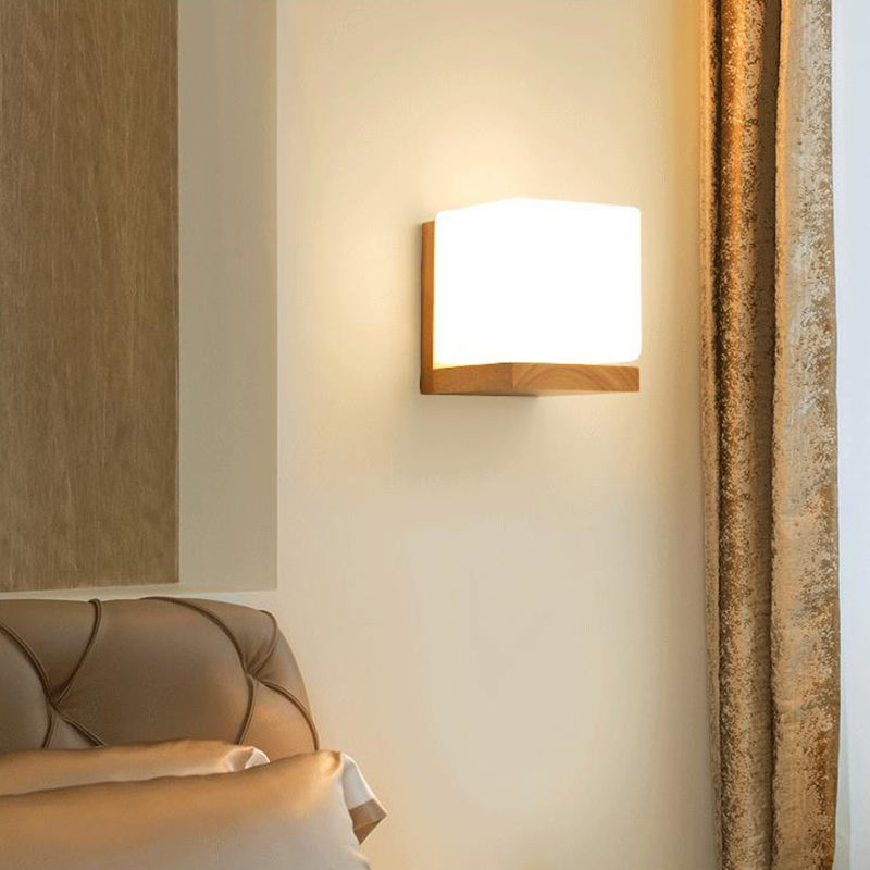 Bedroom Modern Minimalism Sconce Light Solid Wood One Head Wall Mounted Lighting Fixture