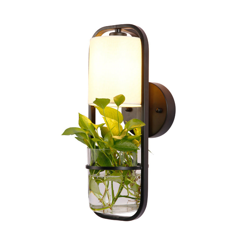 Black 1 Bulb Sconce Shade Vintage Metal Rectangle LED Wall Lamp with Plant Container for Bedroom
