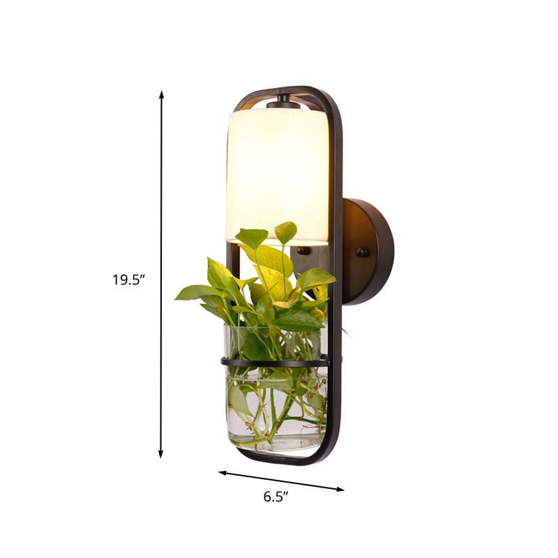 Black 1 Bulb Sconce Shade Vintage Metal Rectangle LED Wall Lamp with Plant Container for Bedroom