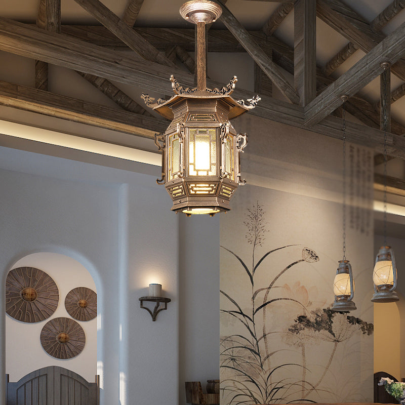 Lantern Semi Flush Mount Light Fixture Traditional 1-Light Ceiling Lamp with Plastic Shade