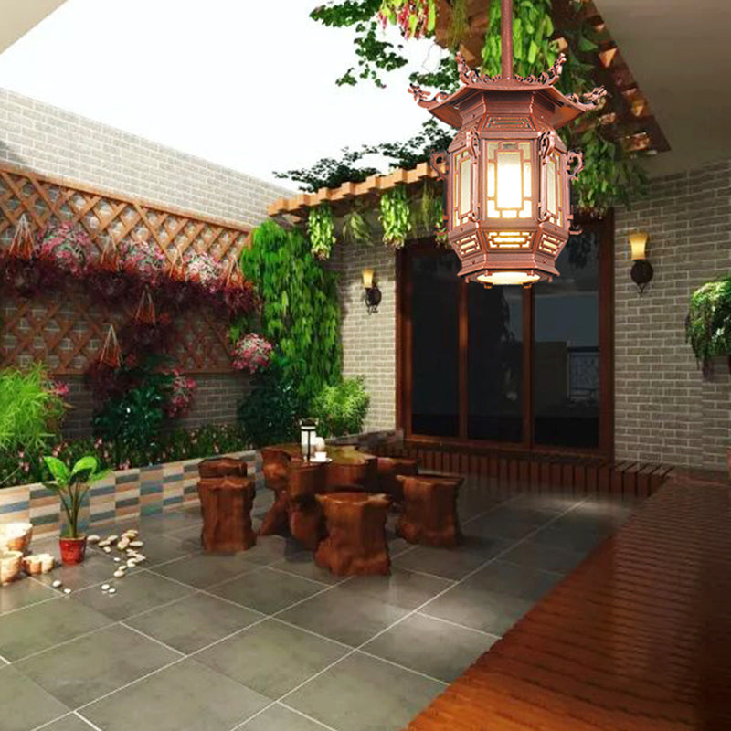 Lantern Semi Flush Mount Light Fixture Traditional 1-Light Ceiling Lamp with Plastic Shade