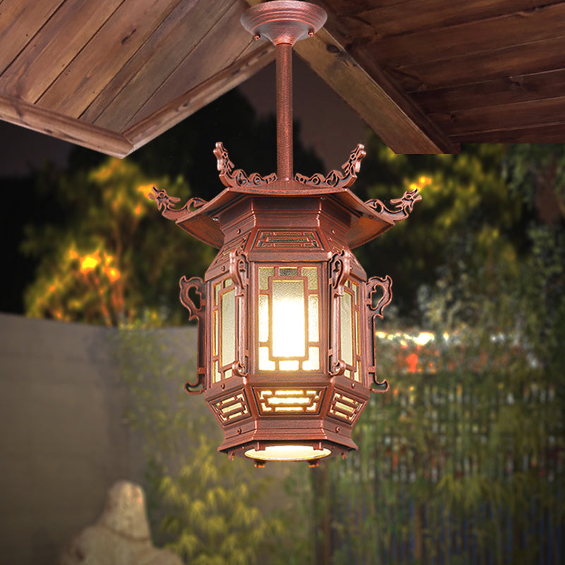 Lantern Semi Flush Mount Light Fixture Traditional 1-Light Ceiling Lamp with Plastic Shade