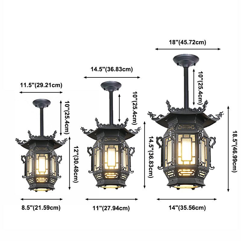 Lantern Semi Flush Mount Light Fixture Traditional 1-Light Ceiling Lamp with Plastic Shade