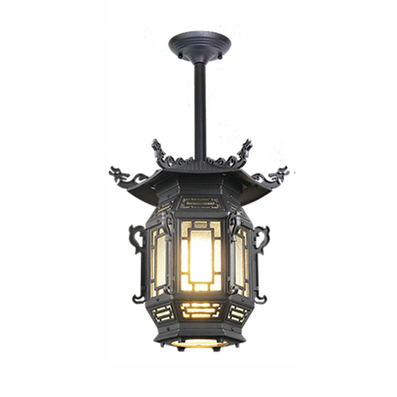 Lantern Semi Flush Mount Light Fixture Traditional 1-Light Ceiling Lamp with Plastic Shade