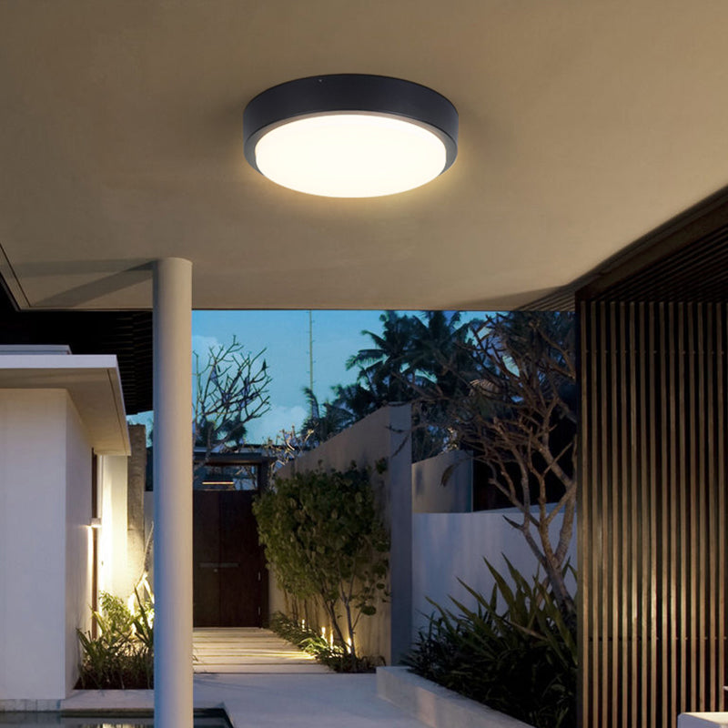 Round Flush Mount Light Fixture Traditional 1-Light Close To Ceiling Lamp with White Plastic Shade