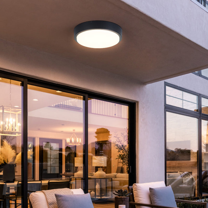 Round Flush Mount Light Fixture Traditional 1-Light Close To Ceiling Lamp with White Plastic Shade