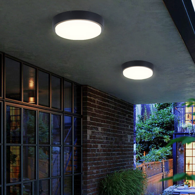 Round Flush Mount Light Fixture Traditional 1-Light Close To Ceiling Lamp with White Plastic Shade