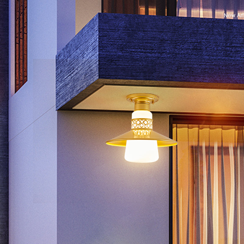 Cilindrische inbouwlamp Traditionele 1-lichts close-to-plafondlamp met glazen kap