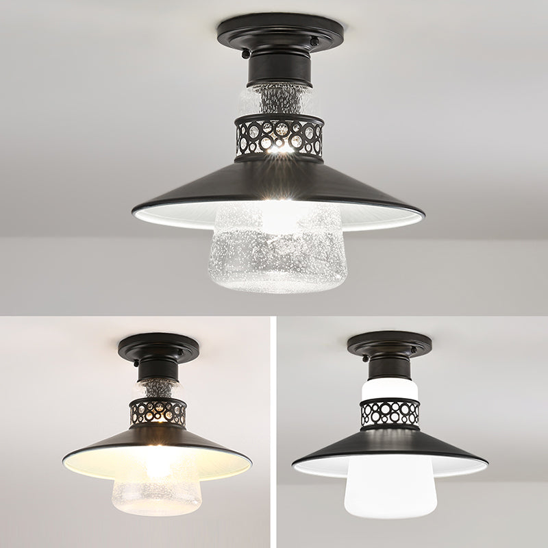Cilindrische inbouwlamp Traditionele 1-lichts close-to-plafondlamp met glazen kap