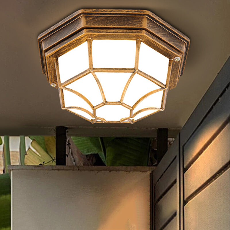 Octagonal Flush Mount Light Fixture Traditional 1-Light Close To Ceiling Lamp with Plastic Shade