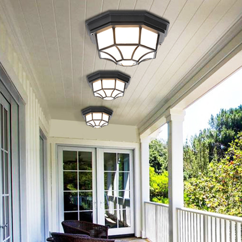Octagonal Flush Mount Light Fixture Traditional 1-Light Close To Ceiling Lamp with Plastic Shade