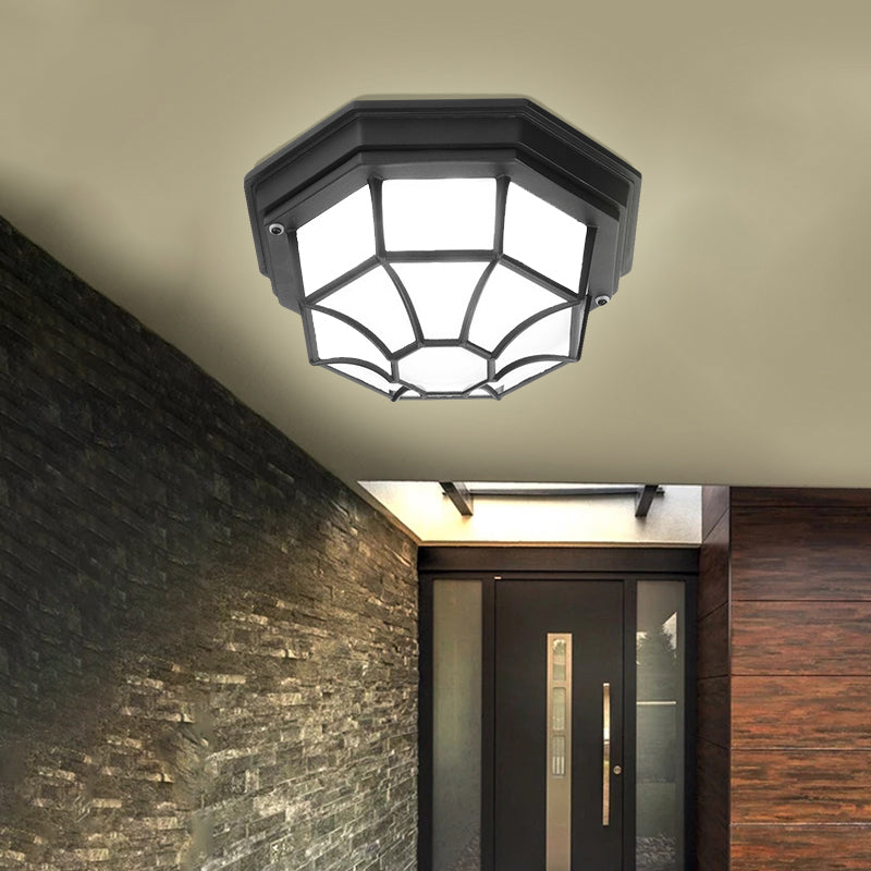 Octagonal Flush Mount Light Fixture Traditional 1-Light Close To Ceiling Lamp with Plastic Shade