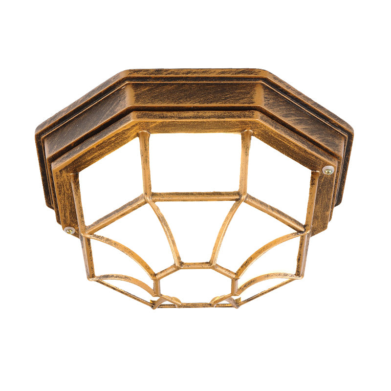 Octagonal Flush Mount Light Fixture Traditional 1-Light Close To Ceiling Lamp with Plastic Shade