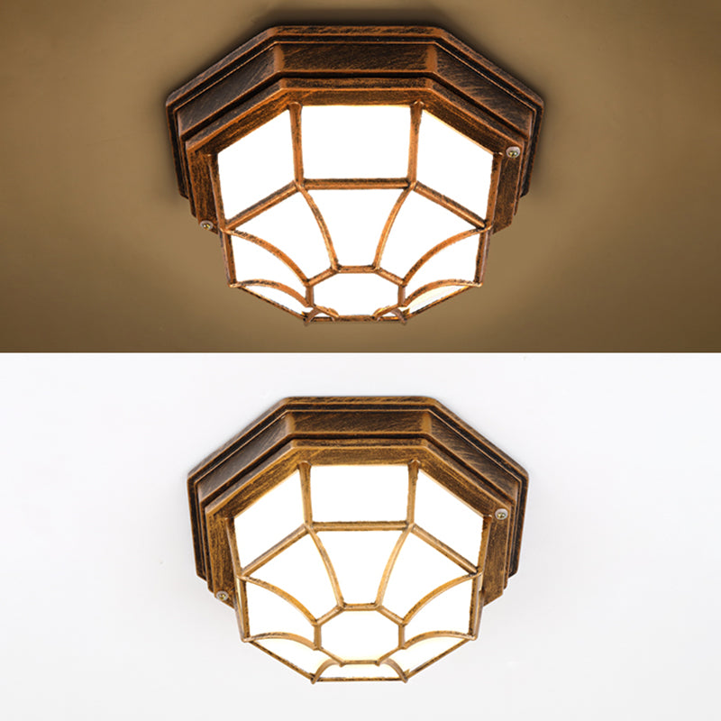 Octagonal Flush Mount Light Fixture Traditional 1-Light Close To Ceiling Lamp with Plastic Shade