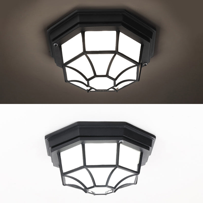 Octagonal Flush Mount Light Fixture Traditional 1-Light Close To Ceiling Lamp with Plastic Shade
