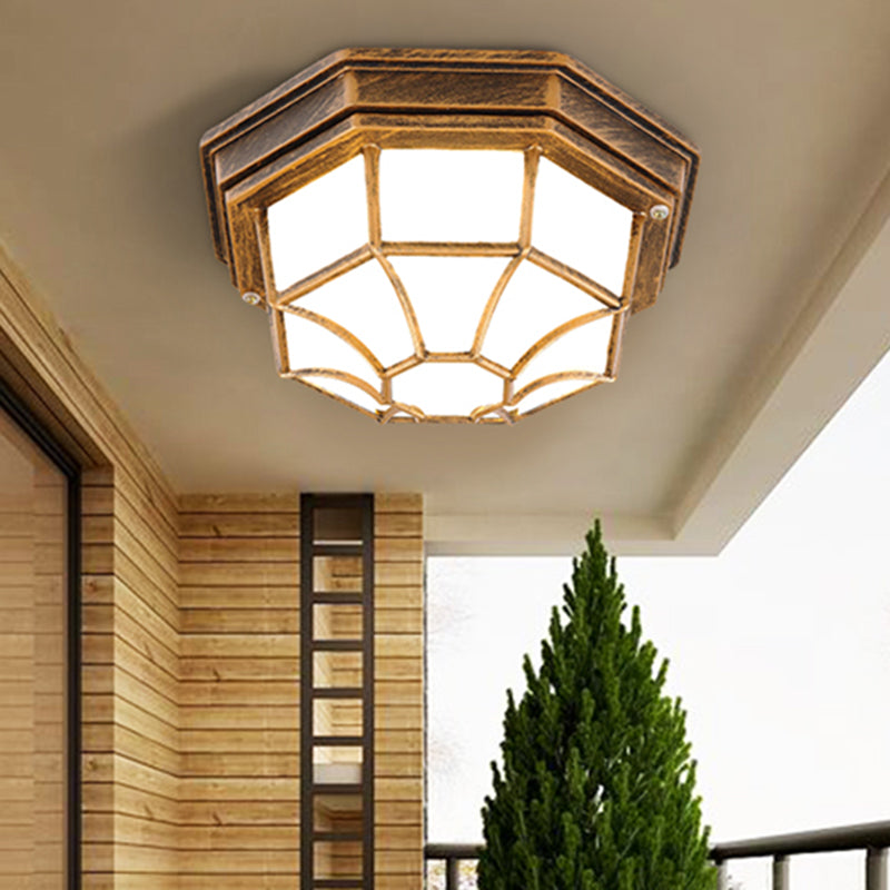 Octagonal Flush Mount Light Fixture Traditional 1-Light Close To Ceiling Lamp with Plastic Shade