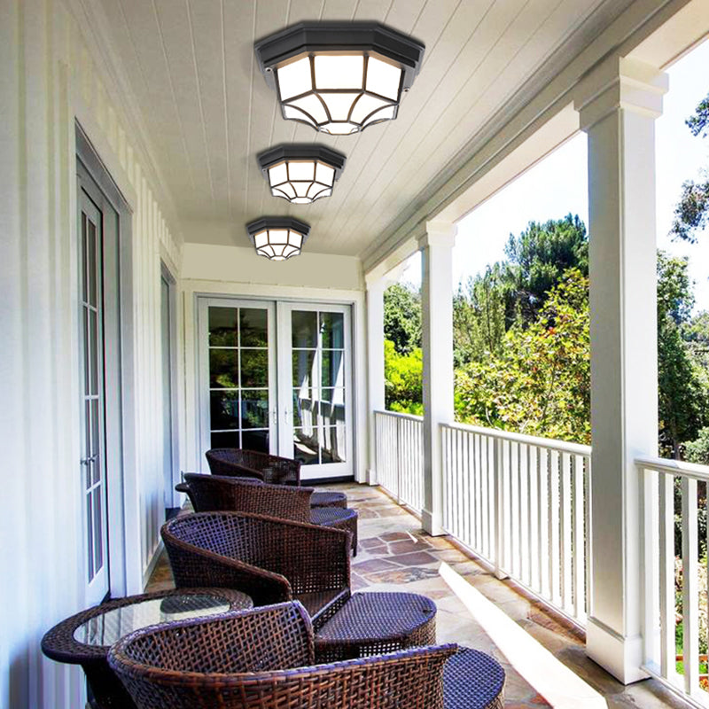 Octagonal Flush Mount Light Fixture Traditional 1-Light Close To Ceiling Lamp with Plastic Shade