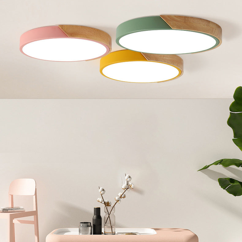 Plafonnier LED rond de style macaron en acrylique, montage encastré à 1 lumière pour chambre à coucher et salon