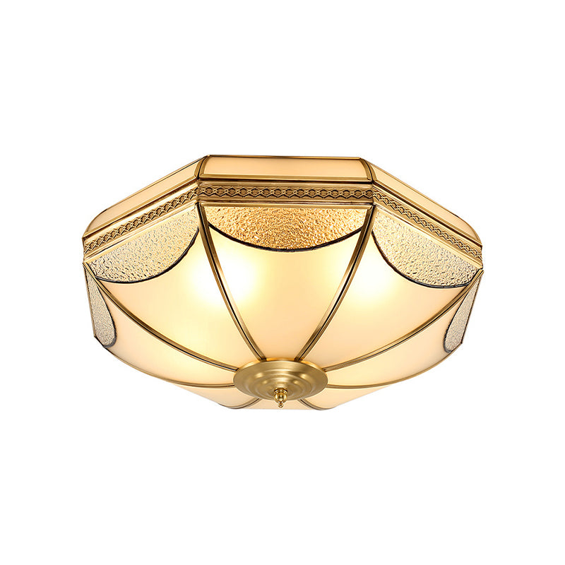 Glass Brass Ceiling Fixture in Colonial Style Copper Bowl Flush Mount for Interior Spaces