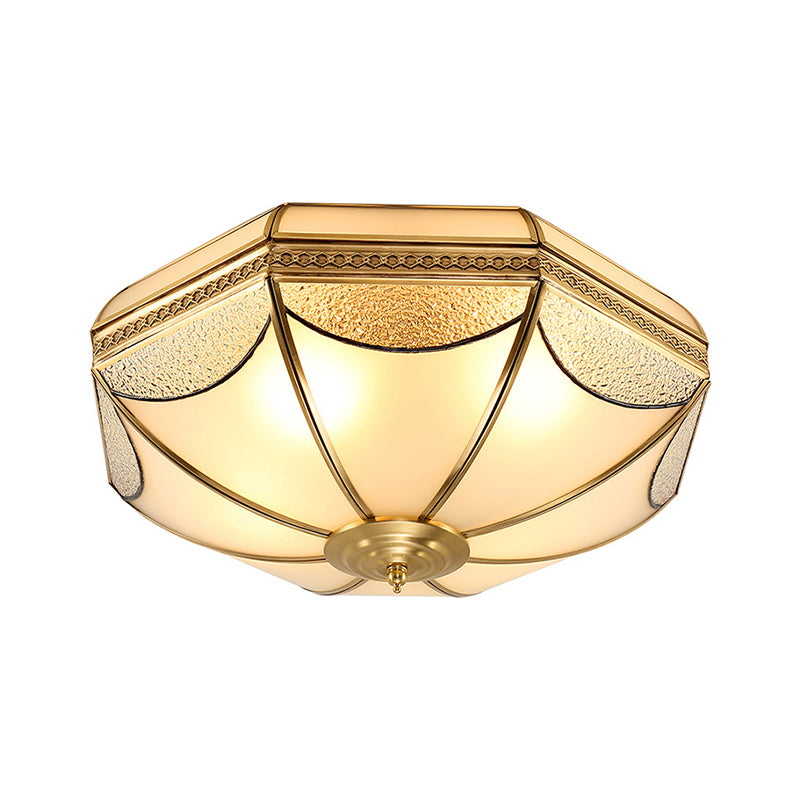 Glass Brass Ceiling Fixture in Colonial Style Copper Bowl Flush Mount for Interior Spaces