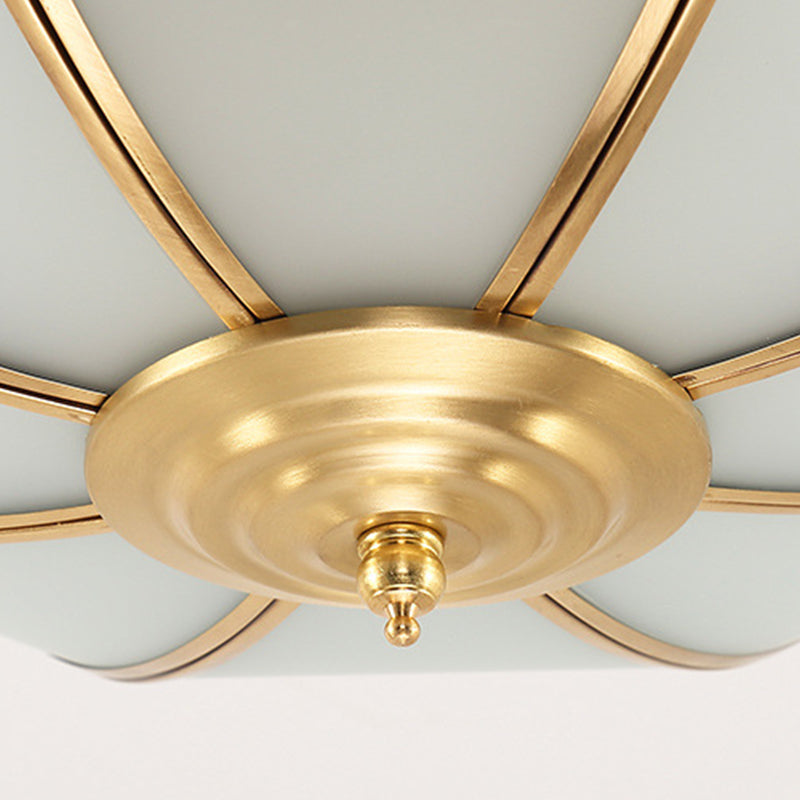 Glass Brass Ceiling Fixture in Colonial Style Copper Bowl Flush Mount for Interior Spaces