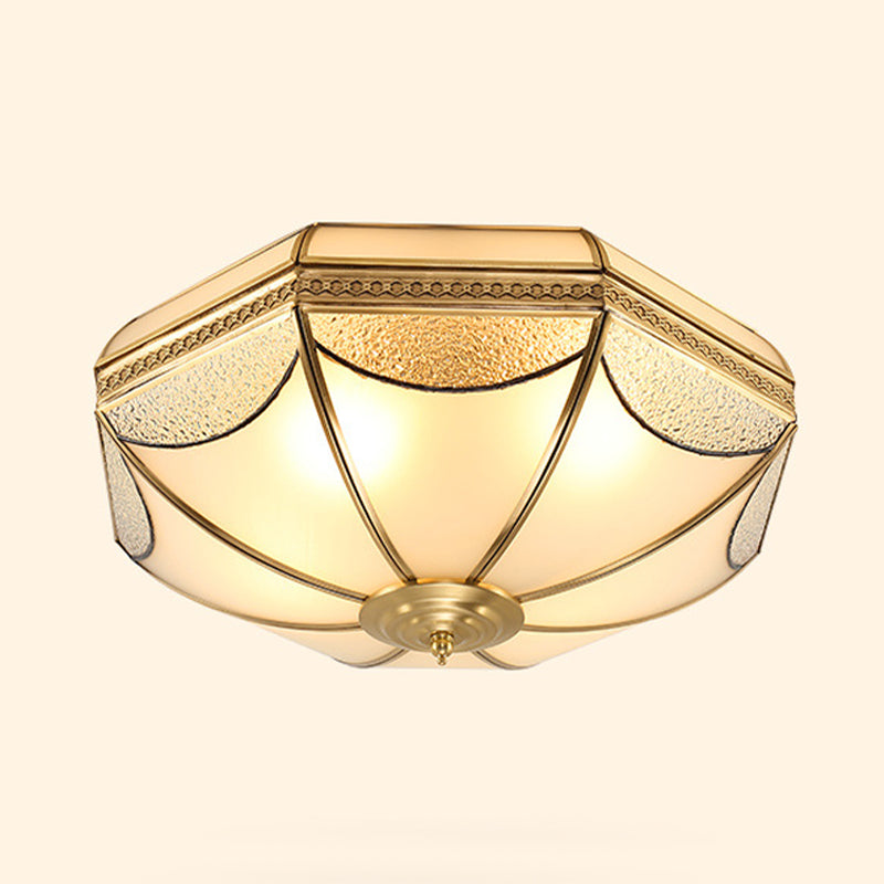 Glass Brass Ceiling Fixture in Colonial Style Copper Bowl Flush Mount for Interior Spaces
