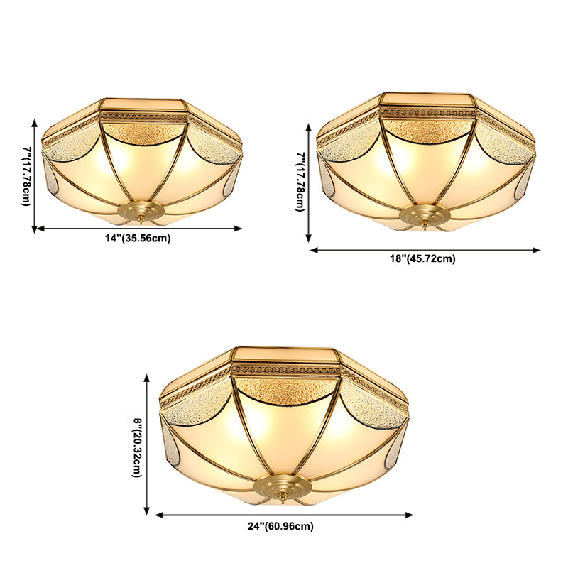 Glass Brass Ceiling Fixture in Colonial Style Copper Bowl Flush Mount for Interior Spaces