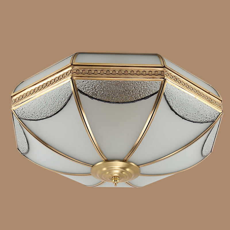 Glass Brass Ceiling Fixture in Colonial Style Copper Bowl Flush Mount for Interior Spaces