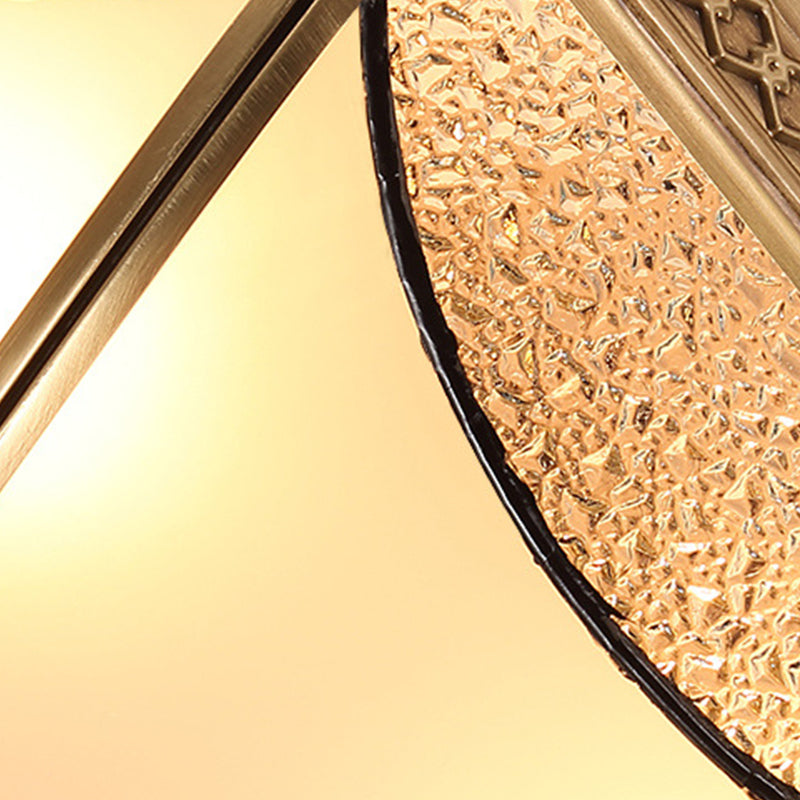 Glass Brass Ceiling Fixture in Colonial Style Copper Bowl Flush Mount for Interior Spaces