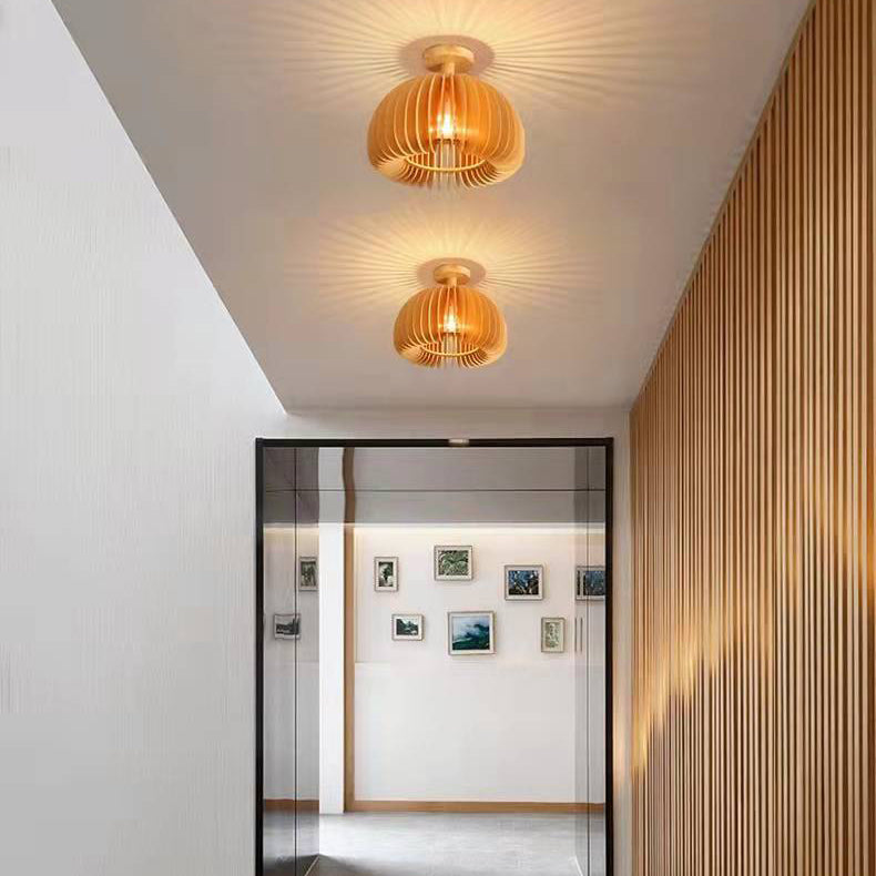 Modern Concise Flush Mount Wooden Pumpkin Ceiling Fixture for Interior Spaces