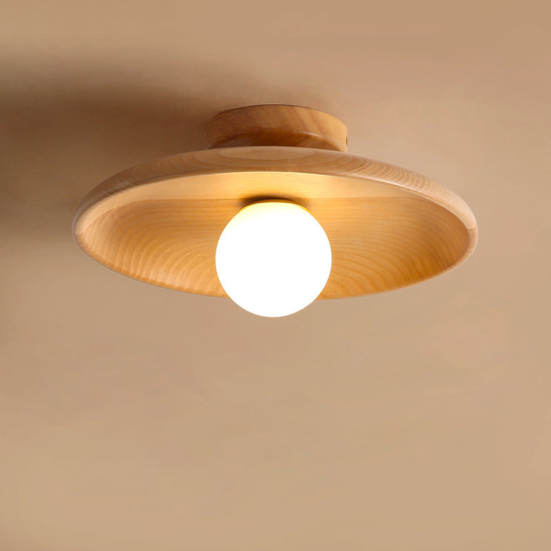 Lámpara de techo interior de madera con montaje empotrado, globo creativo moderno, con pantalla de cristal