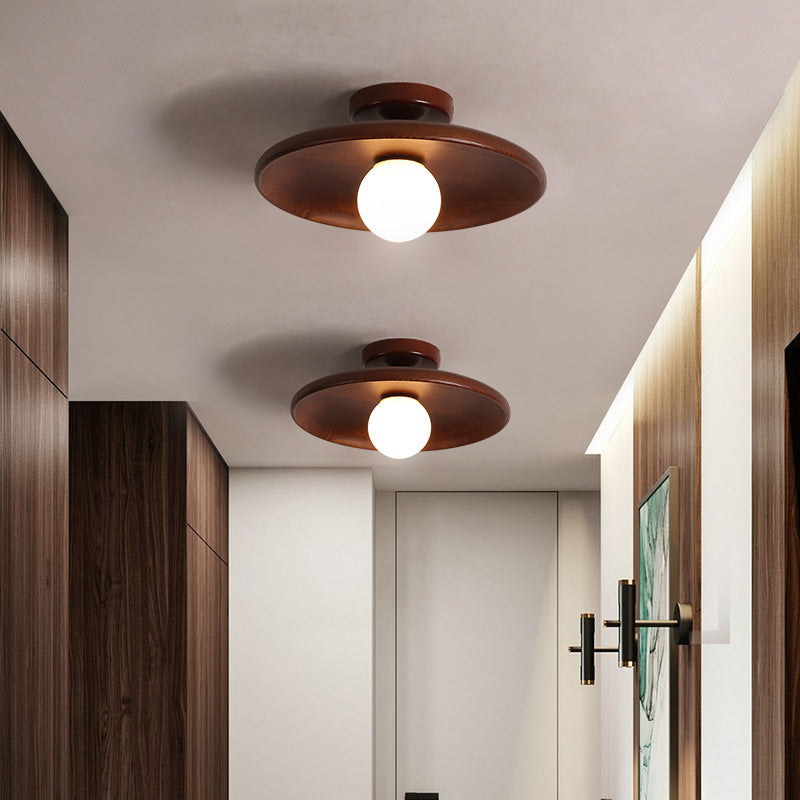 Modern Creative Globe Flush Mount Wooden Indoor Ceiling Light with Glass Shade