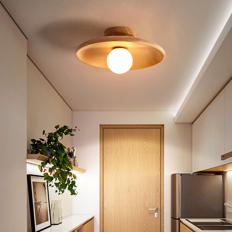 Modern Creative Globe Flush Mount Wooden Indoor Ceiling Light with Glass Shade