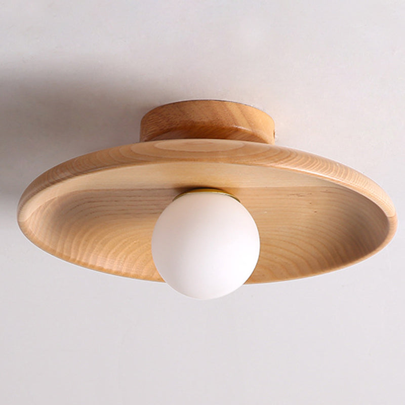 Modern Creative Globe Flush Mount Wooden Indoor Ceiling Light with Glass Shade