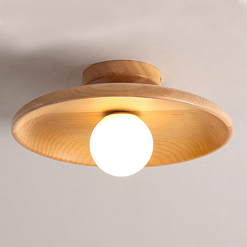 Modern Creative Globe Flush Mount Wooden Indoor Ceiling Light with Glass Shade