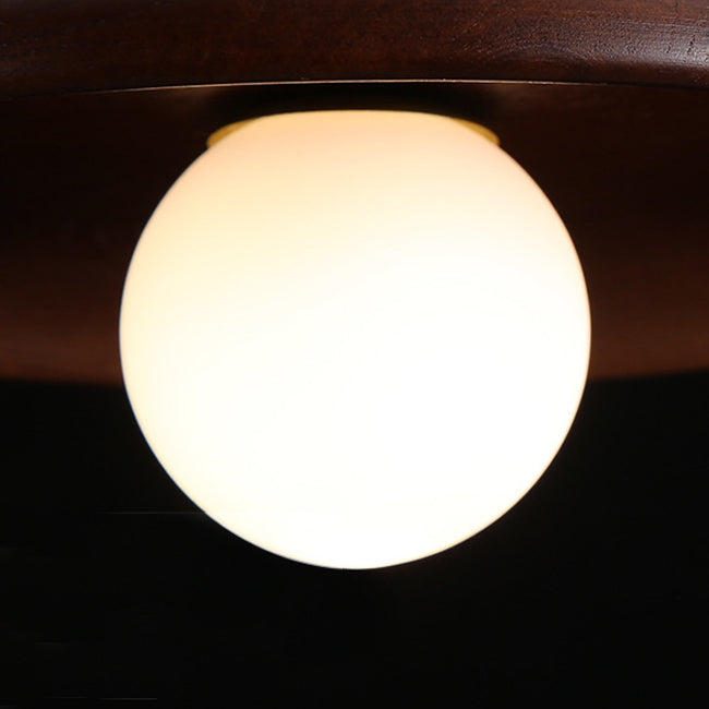 Modern Creative Globe Flush Mount Wooden Indoor Ceiling Light with Glass Shade