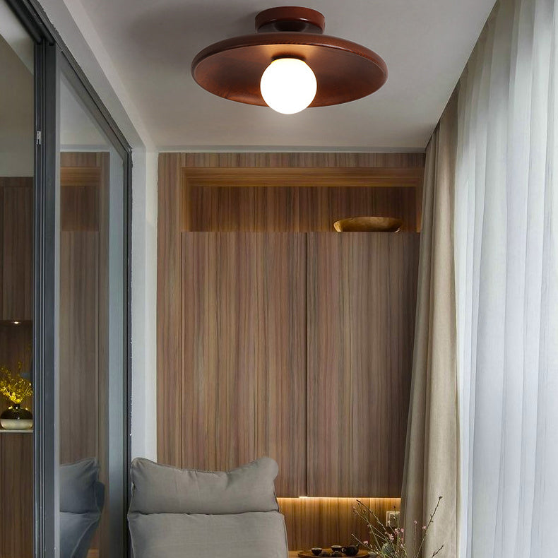 Modern Creative Globe Flush Mount Wooden Indoor Ceiling Light with Glass Shade