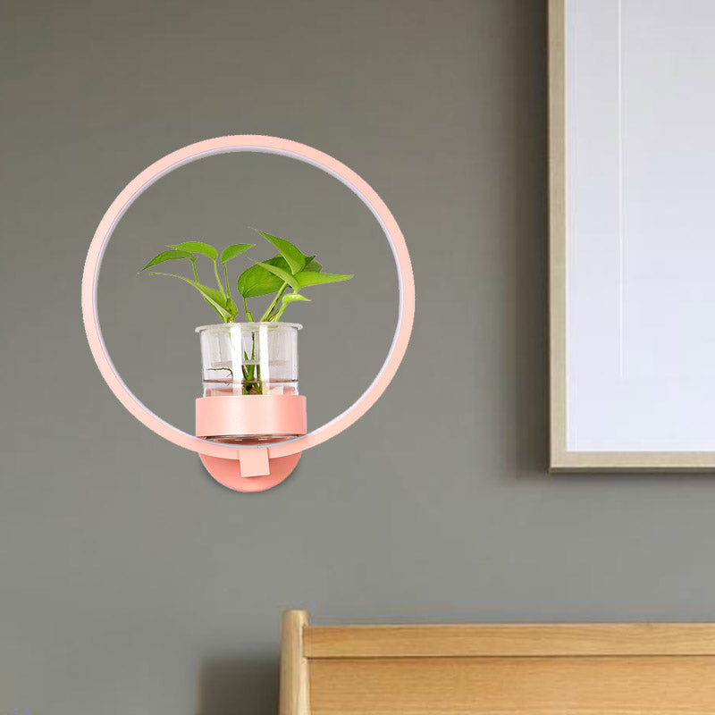 1 Head Metal Sconce Lighting Fixture Antique Black/Grey/White Circular Bedroom Wall Mount Light with Plant Cup